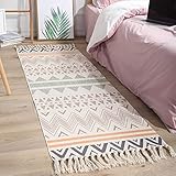 teppich schurwolle handgewebt beige ⭐【Design im Bohemir-Musterstil】Einfaches geometrisches Muster, tiefgreifende visuelle Schönheit und Emotion, exquisite Verarbeitung, Druck und Färben zum Schutz der Umwelt, klares Muster, Größe 60 x 180 cm / 2 x 5,9 ', Dicke 4 mm, ist die beste Wahl für die Dekoration von Schlafzimmerböden und Mauer.