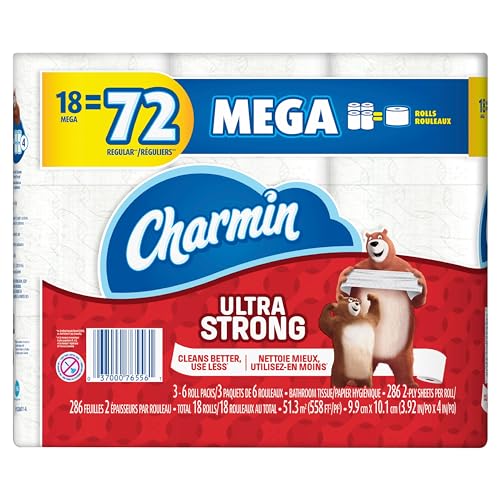Charmin Ultra Strong Toilet Paper, Mega Roll, 18 Count of 286 Sheets Per Roll