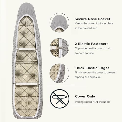 Image of Ironing Board Cover and Pad 15 inchx54 inch Extra Thick Natural Cotton, Scorch and Stain Resistant Padding, Standard Size Iron Board Cover with Fasteners Heavy Duty Elastic Edge, Heatproof Gray