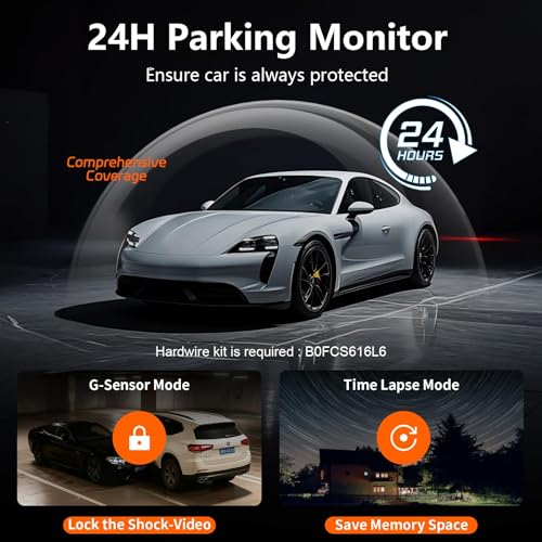 Image of 4 Channel Dash Cam Front and Rear Cabin, 360 Dash Camera, Night Vision 8 IR Lamps for Cars, 5G WiFi for Download, G-Sensor, 24H /7 Parking Mode with 64GB Card, Support 256 GB Max