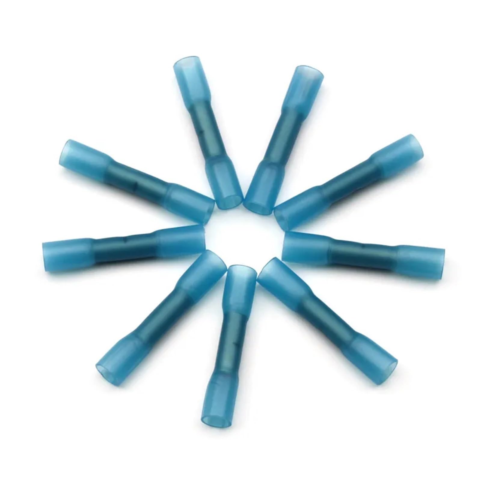 BYLSAGWHT 100Pcs Waterproof Heat Shrink Butt Terminals Blue Insulated Electrical Wire Cable Shrinkable Crimp Connectors For 16-14 AWG