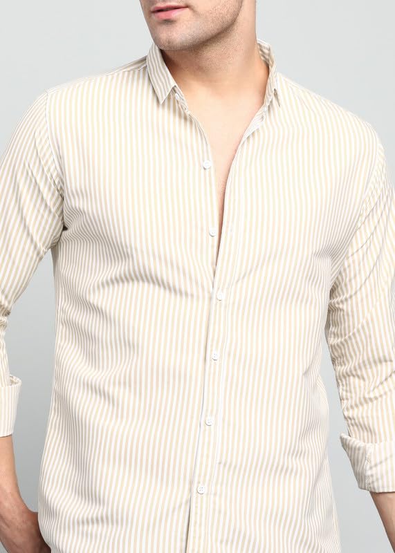 Image of Men's Cotton Casual Striped Classic Collar Slim Fit Shirt