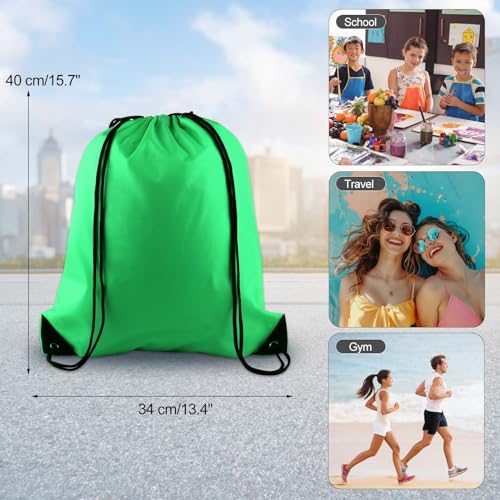 Image of KUUQA 25Pcs Green Drawstring Backpack Bulk Drawstring Bags String Cinch Gym Backpack for Gym Sport Traveling