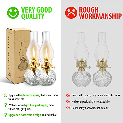 Chnlml 2 Pieces Large Chamber Oil Lamps, Glass Clear Kerosene Lamp Indoor Decorative Hurricane Lamp Oil Lantern Vintage #TOP4