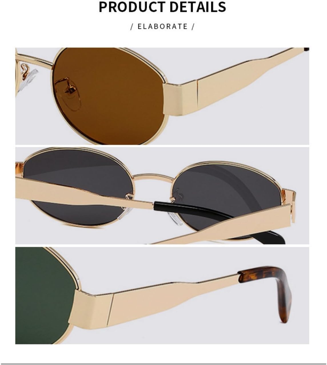 Retro Oval Sunglasses for Women Men 90s Trendy Gold Metal Frame Sun Glasses Small Round Classic Shades - Image 3