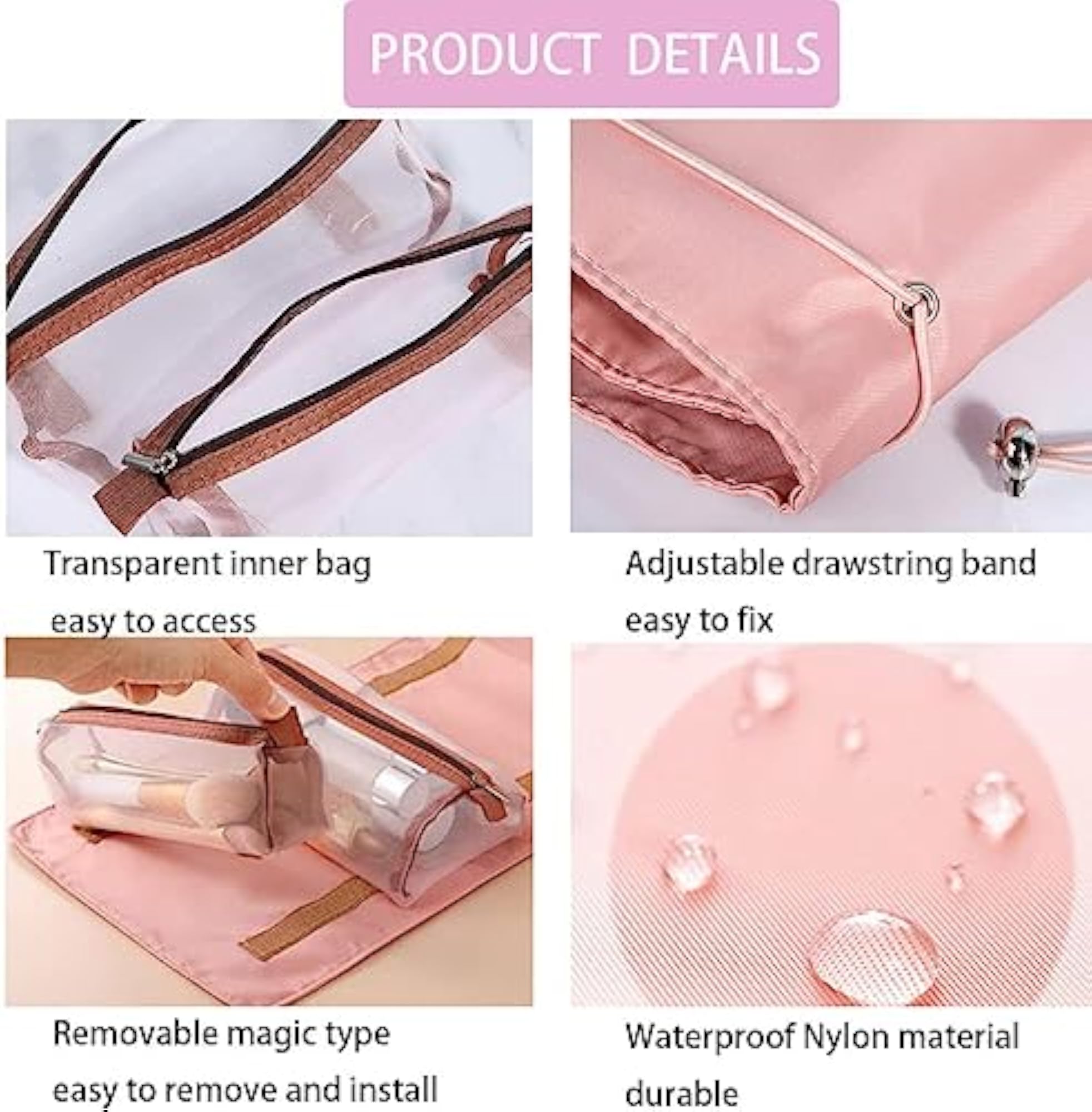 Nylon 4 in 1 Travel Toiletry Makeup Cosmetic Organizer Pouch
