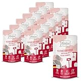 MjAMjAM - Premium Nassfutter für Katzen - Quetschie - kulinarischer Hirsch und Truthahn an frischen Cranberries, 12er Pack (12 x 125 g), getreidefrei mit extra viel Fleisch
