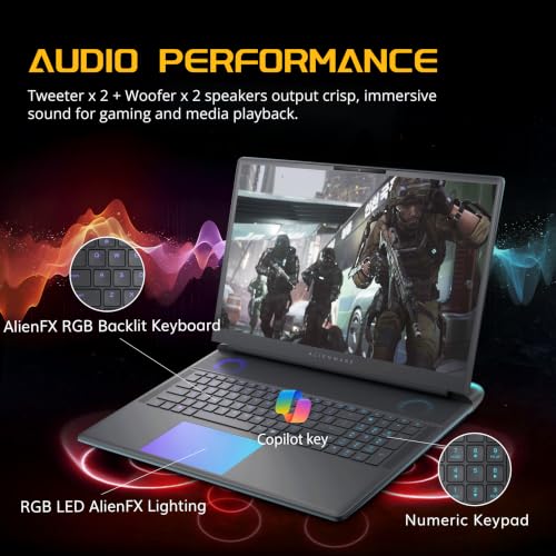Image of Dell Alienware 18 18 inch WQXGA 300Hz Gaming Laptop, Intel Ultra 9 275HX, GeForce RTX 5080 16GB GDDR7, 64GB DDR5, 5TB Storage(4TB SSD+1TB Docking Station), RGB Backlit Keyboard, WiFi 7, Win 11 Pro, Teal
