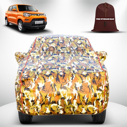 Image of Walser Waterproof Car Cover for Maruti Suzuki S-Presso | All-Weather Full Car Body Protection | with Mirror & Antenna Pocket | Dustproof, Windproof & Anti-Scratch Lining, Camouflage