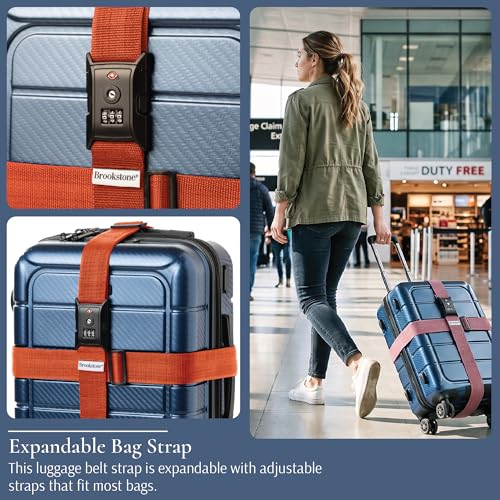 Image of Brookstone Luggage Strap - 2-in-1 TSA-Approved Expandable Luggage Straps for Suitcases with Keyless 3-Digit Combination Lock, Size One Size, Orange