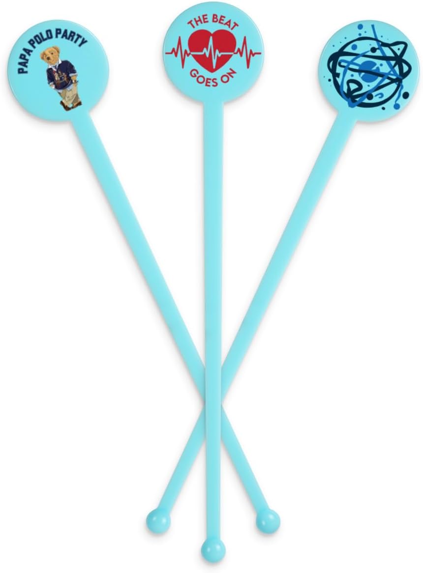 7" Custom Light Blue Disc-Top Stirrer – Personalized Drink Stirrers for Parties, Bars, Weddings, and Events – 50 Pack