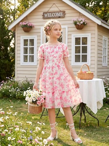 GRACE KARIN Girls Summer Floral Dresses Size 8 Puff Sleeve Princess Dress — view 4