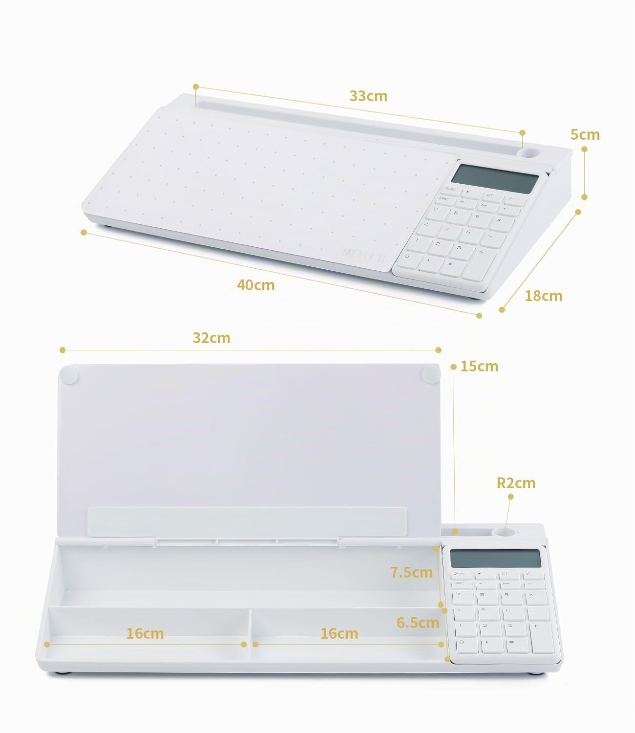 DEWUR Tableau Blanc en Verre pour Bureau - Support pour Téléphone Portable, Tablette et Clavier - Organiseur de Bureau avec Accessoires pour la Maison