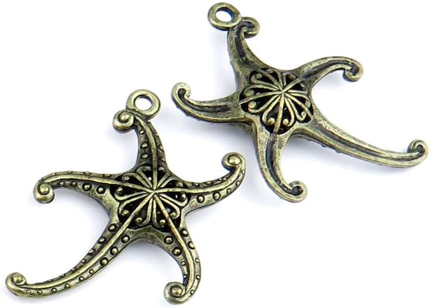 20 Pieces Jewelry Making Findings Antique Bronze Charms FL1039 Hollow Starfish Craft Lots Repair Supplies