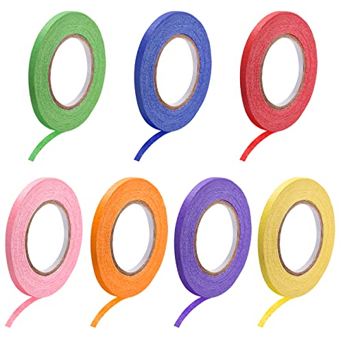 Image of DMiotech 7Pcs 0.2 inch x 21 Yards Masking Tape Painters Tape Rolls for Crafts, Labeling, DIY Decorative 7 Colors