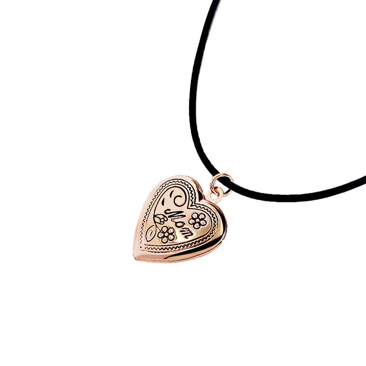 IDB Mom Brass Photo Frame Heart Locket Photo Pendant Necklace on a Waxed Nylon Cord