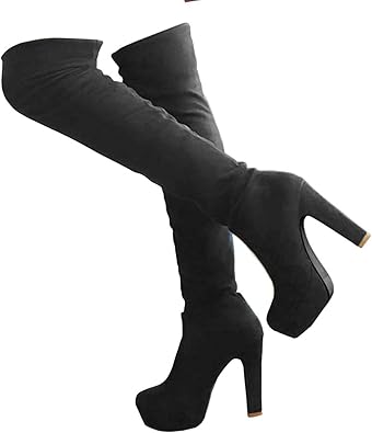 Amazon.com: Caradise Botas elásticas para mujer con plataforma alta para  tirar sobre la rodilla: Shoes