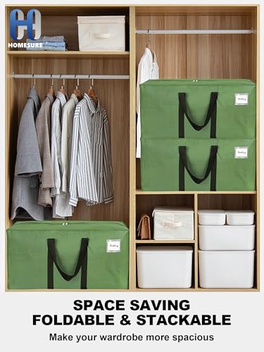 Image of HOMESURE Supports 200lbs Heavy Duty Moving Bags - Strong Zipper & Wrap-Around Handles - Water-Resistant Storage Totes, Durable Alternative to Moving Boxes - 4 Pack - Light OliveGreen
