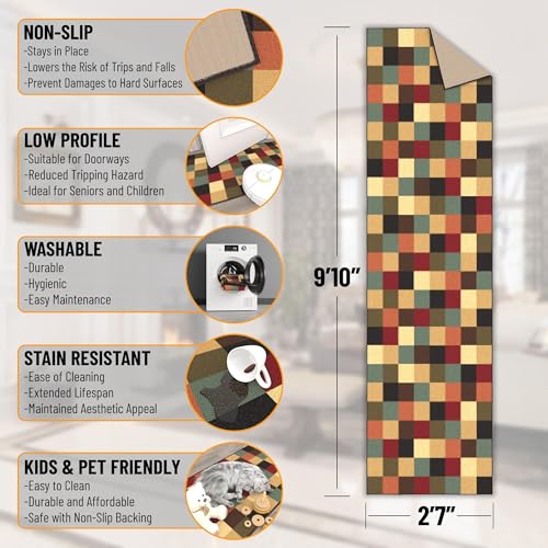 Ottomanson-Ottohome-Collection-Non-Slip-Rubberback-Checkered-Design-3×10-Indoor-Runner-Rug-27-x-910-Multicolor Ottomanson Ottohome Collection Non Slip Rubberback Checkered Design 3×10 Indoor Runner Rug 27 x 910 Multicolor