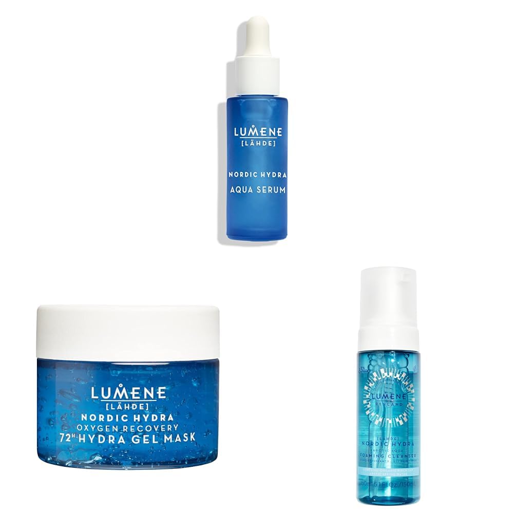 Lumene Kutup Kaynak Suyu İçeren Nem Serumu (30 ml) x Lumene Nemlendirici Oksijen Maskesi (150 ml) x Lumene Kutup Kaynak Suyu İçeren Temizleme Köpüğü (150 ml)
