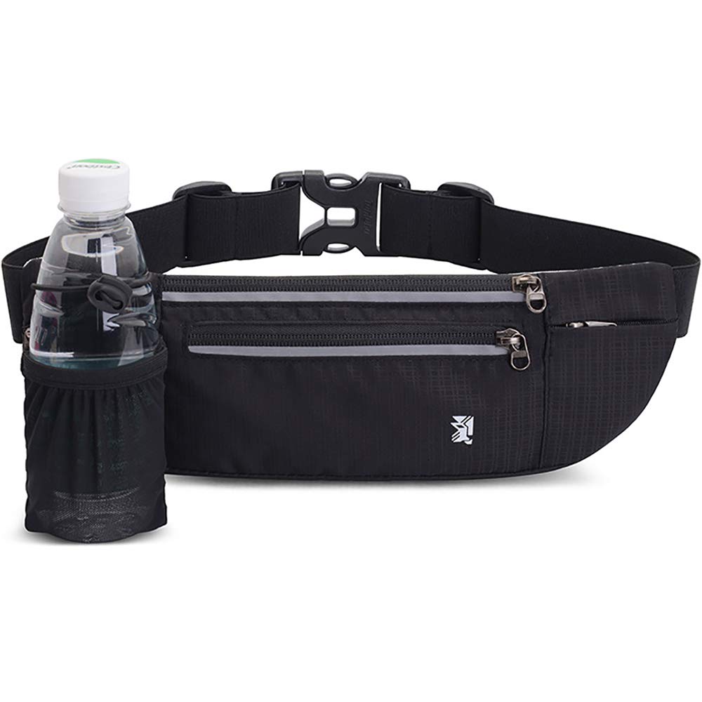 Peicees Fanny Pack with Water Bottle Holder Waist Bag for Men Women Water Resistant Lightweight Reflective Adjustable Running Belt Headphone Bag