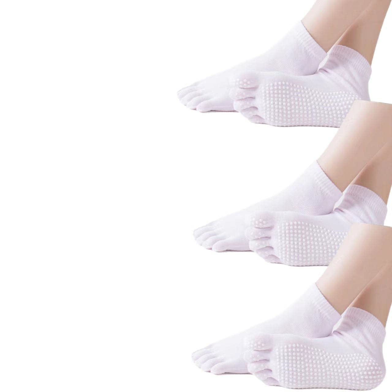 ALTALIVA Cotton Five Fingers Socks for Women and Girls Fitness Yoga Socks Silicone Non-slip Indoor Sports Socks (3Pcs-Pink B)