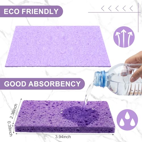 Image of Zhengmy 100 Pieces Sponges Bulk Sponges Kitchen Compressed Sponge Natural Dish Sponge Compressed Wood Pulp Cleaning Without Scratching for Kitchen Bathroom, 3.9 x 2.4 x 0.12 Inch (Purple)