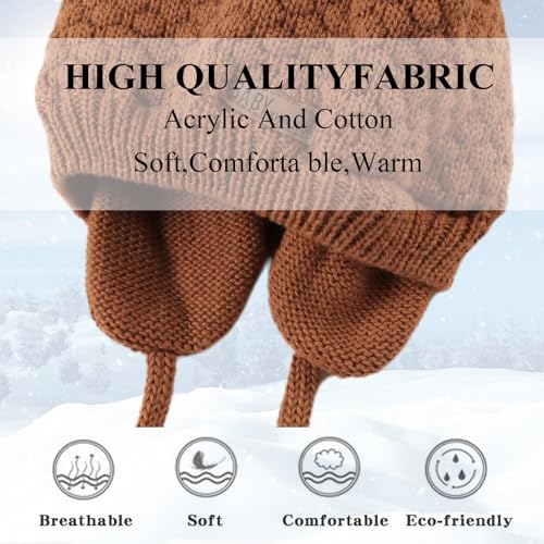 Bamery Baby Crochet Hat Infant Cute Bear Ear Beanie Toddler Boys Girls Earflap Hats for Fall Winter Warm Cap3