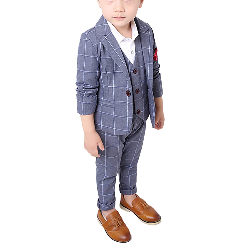 Traje de Boda para Niño,Clásico Trajes para Fiesta Ceremonia Traje de Esmoquin Traje de Graduación Elegante Conjunto de 5 Piezas de Traje Formal a Cuadros，Blazers+Chaleco+Camisas+Pantalones+Corbata