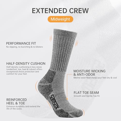 SAMSOX Merino Wool Hiking Socks, Made in USA Midweight with Targeted Cushion, Hunting Socks for Men & Women (Bozeman Lite)3