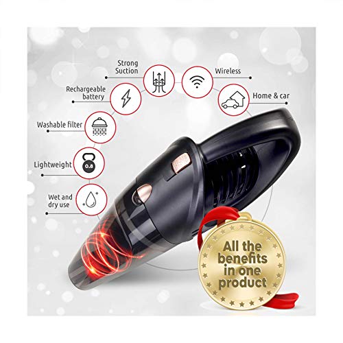 GNG Handheld Car Vacuum Cleaner 12v Portable Cordless Vacuum with Car & Wall Rechargeable Lithium-ion, Black Detailing Vacuum Cleaners for Wet and Dry Furniture, Dust Buster, Carpets, Floors, Vehicles