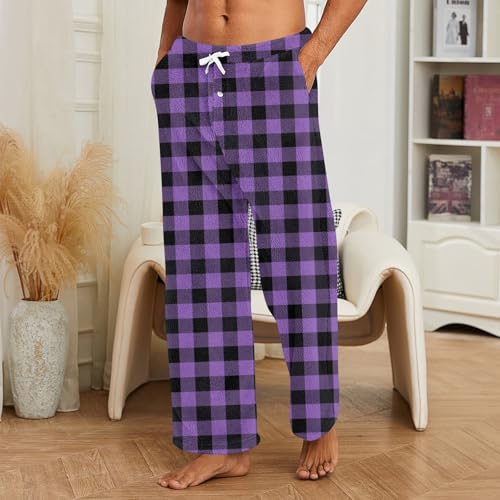 Mens Microfleece Pajama Pants Flannel Cotton Buffalo Plaid Comfy Lounge Pants PJ Bottoms with Pocket2