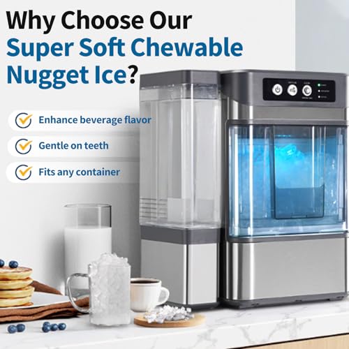 Nugget - Macchina per il ghiaccio portatile, funzione autopulente, design a doppio serbatoio d'acqua per uso commerciale