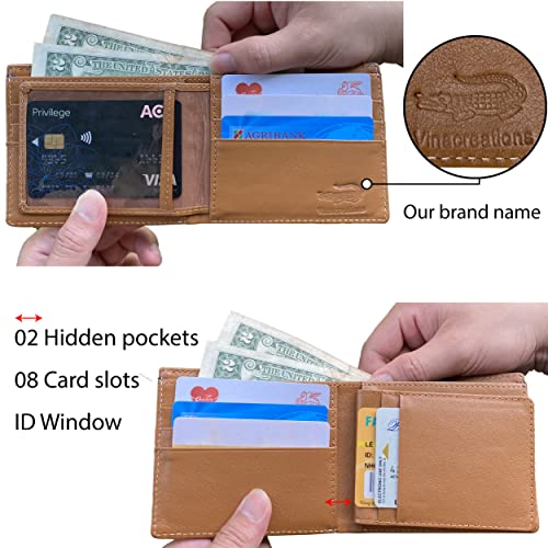 Image of HATA Yellow Exotic Bifold Leather Wallet with Hidden Compartment, Men's Minimalist RFID Blocking Wallet with ID Window & Credit Card Holder, Men Handmade Gift for Birthday, Father's Day VINAM-109