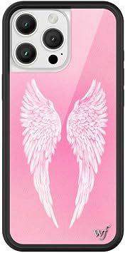 Wildflower Cases - Compatible with iPhone 16 Pro Max | Protective Black Bumper, 6.5ft Drop Test Certified, Women Owned Small Business | Pink White Wings Aesthetic Trendy | Angel Baby