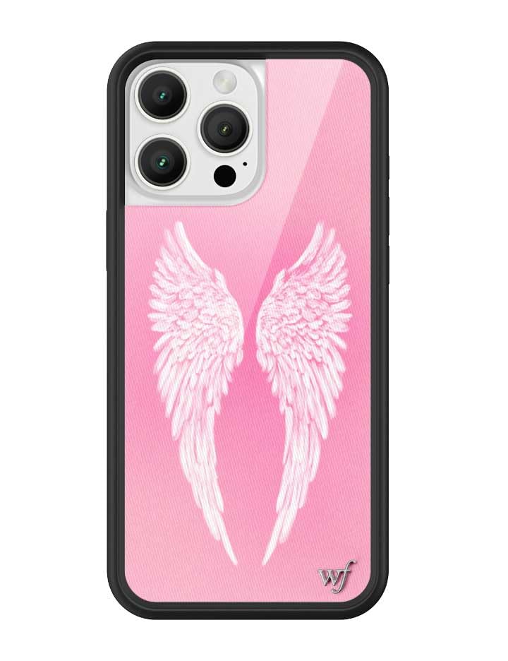 Image of Wildflower Cases - Compatible with iPhone 16 Pro Max | Protective Black Bumper, 6.5ft Drop Test Certified, Women Owned Small Business | Pink White Wings Aesthetic Trendy | Angel Baby