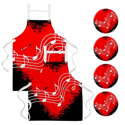 Tablier de cuisine pour restaurant et bar avec motif note de musique et 4 broches incluses