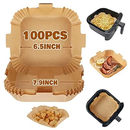 YQL 100 Stück Backpapier für heißluftfritteuse 3,5L-6L, Quadrat Backpapier Airfryer 16,5cm für Ninja AF140EU/SL300EU, Phillips, Tefal Easy Fry, COSORI XXL, MEDION XL, Russell Hobbs Heißluftfritteuse