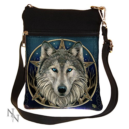 Nemesis Now Wild One Wolf Pentagram Shoulder Bag, Exclusive Lisa Parker Design, Adjustable Strap, Front Pocket