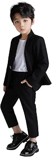 2 Piece Boys Solid Suits Set, Kids Double Breasted Suit Jacket & Trousers, Wedding Party Pageboy Outfit, Black/Pink 3-12 Years
