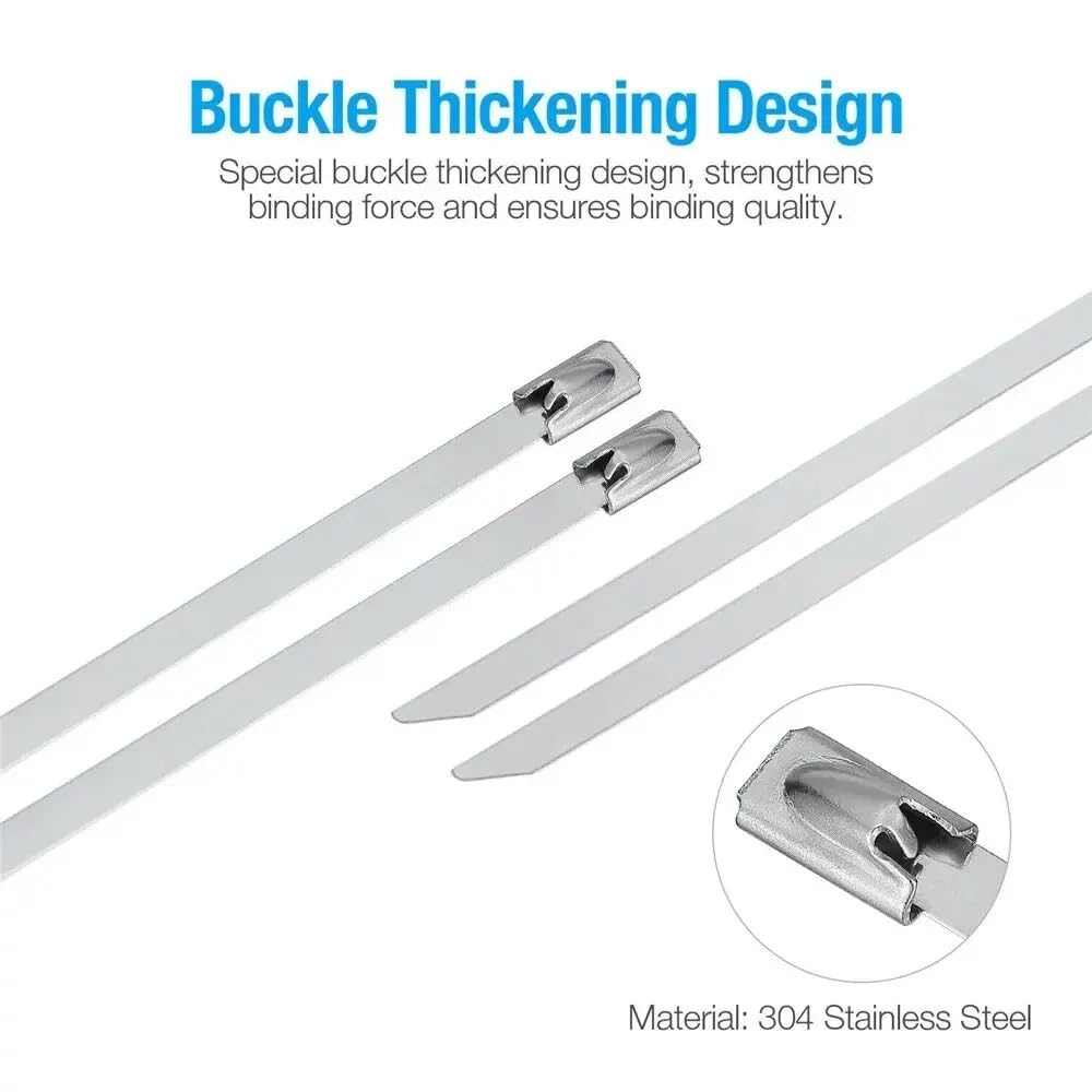 Fascette stringicavo in acciaio inox, autobloccanti, resistenti alle alte temperature, 4,6 mm, confezione da 100
