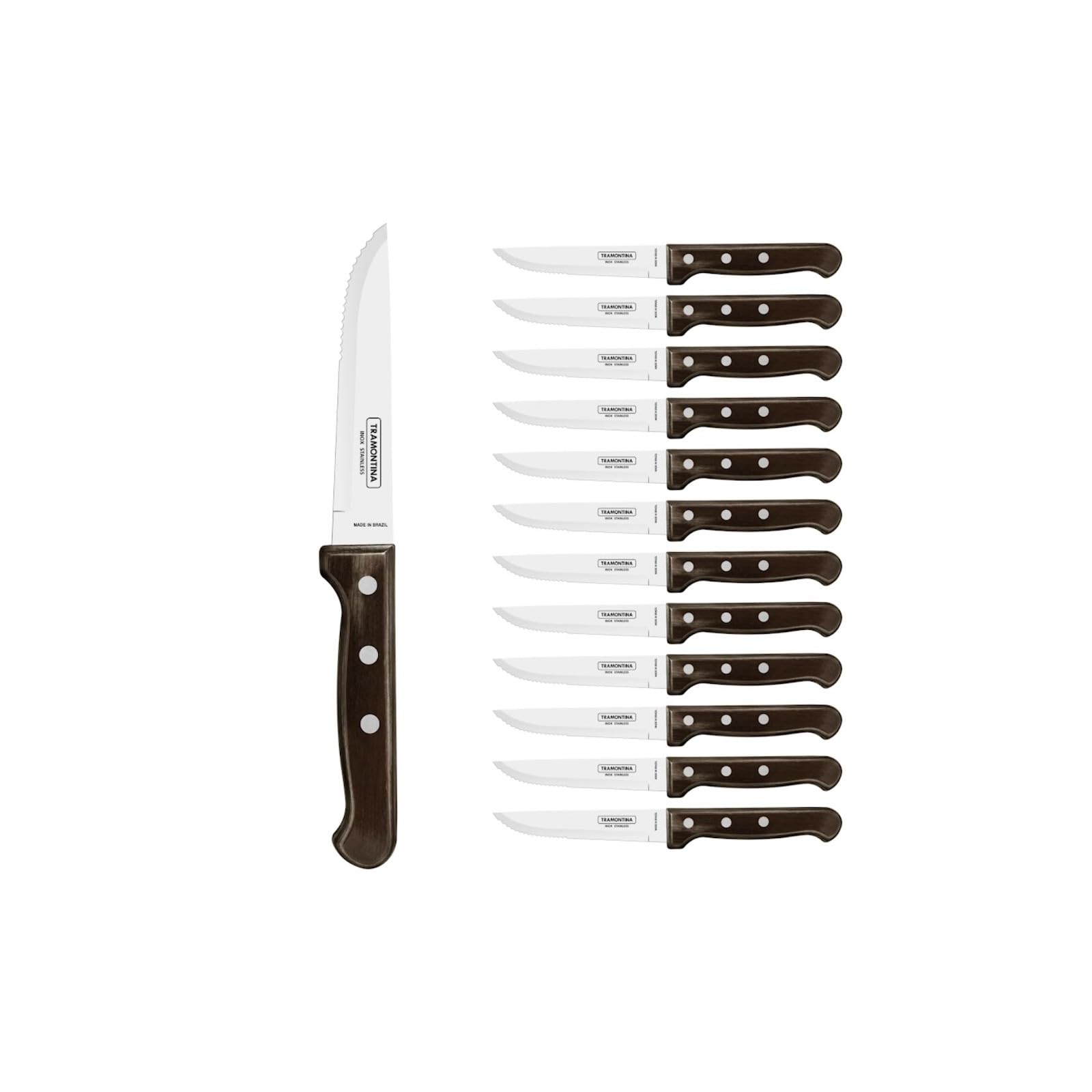 Couteau à steak dentelé Tramontina Gaucho 24cm inox marron ménagère viande 12 pièces