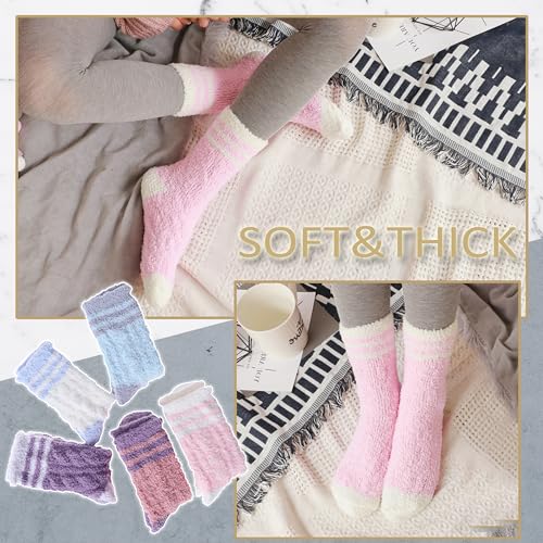 Image of EBMORE Fuzzy Socks for Women, Thick Cozy Warm Fluffy for Winter | Ultra Soft Plush Fleece Lining, Stretch Cuff, Comfy Heel & Toe, for Home & Sleep, Gifts Cabin Slipper Socks, 5 Pairs