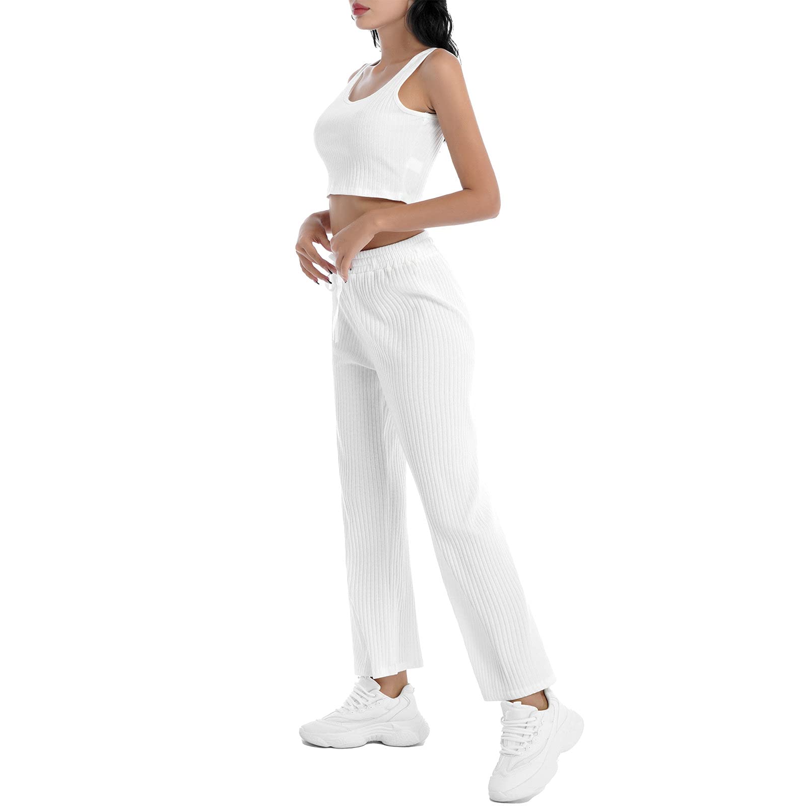 Women 2pcs Activewear Sleeveless Crop Tank Vest and Pants Set Gymnastics Training Fitness Sportswear