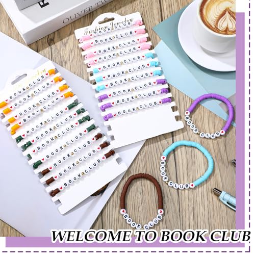 Tondiamo 24 Pack Book Club Gifts for Women Polymer Clay Beaded Book Lovers Bracelet Bulk Stretch Bracelet Librarian Readers Gifts Charm Jewelry Party Favor2