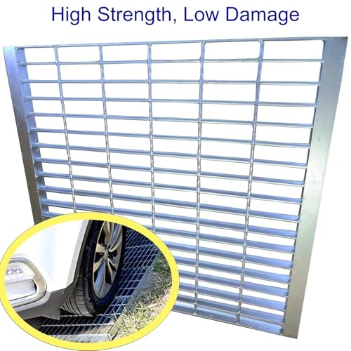 Image of Galvanized Steel Drain Grate with Lip 28x28 in, B-Class 28100 lbs Heavy-Duty Driveway Channel Cover w /Base, Outdoor Trench Drainage Grate, Silver Square Metal Sewer Cover for Garage