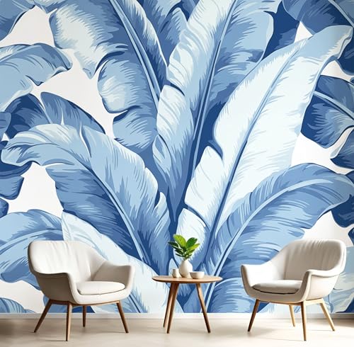 Carta Da Parati Fotomurali Foglie Di Banano Acquerello, Piante Tropicali Murale Seta Decorazione Murale Azzurro Cielo 150X105Cm Per Decorazione Soggiorno Camera De Letto Sala Ufficio