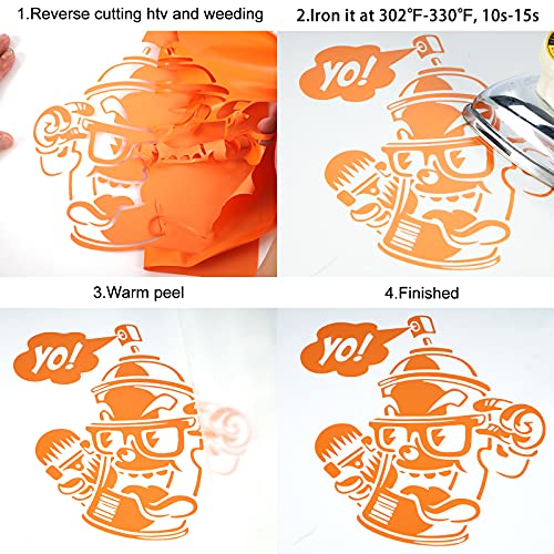 Image of FUNKAKA Heat Transfer Vinyl Rolls, 12 inch x 9ft Orange Iron on Vinyl for Shirt | Glossy HTV Vinyl for All Cutter Machines - Easy to Cut & Weed for Heat Vinyl Design