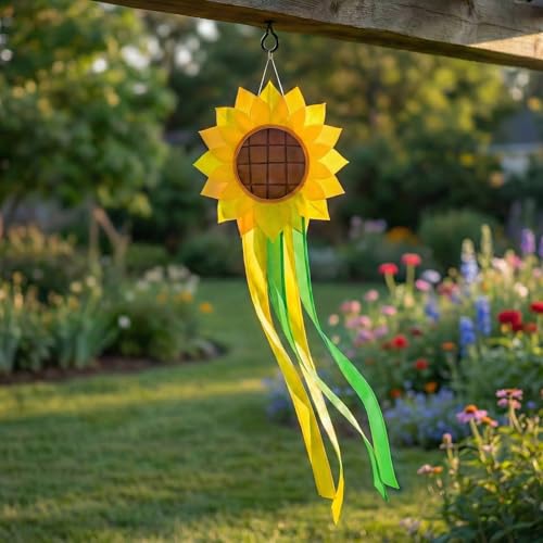 Madrona Brands Sunflower Windsock for Outside 42-Inch | Durable Outdoor Decorative Hanging Spring Wind Sock Flag| Yard, Garden, Patio, Deck