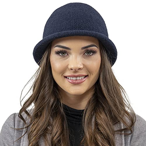 Chapeau en laine et alpaga bleu foncé VIVISENCE l'élégance hivernale premium